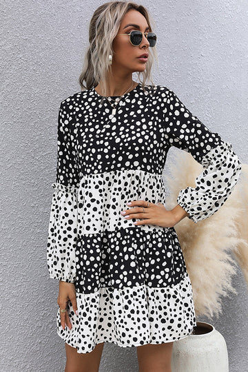 Black Polka Dots Long Sleeves Casual Dress
